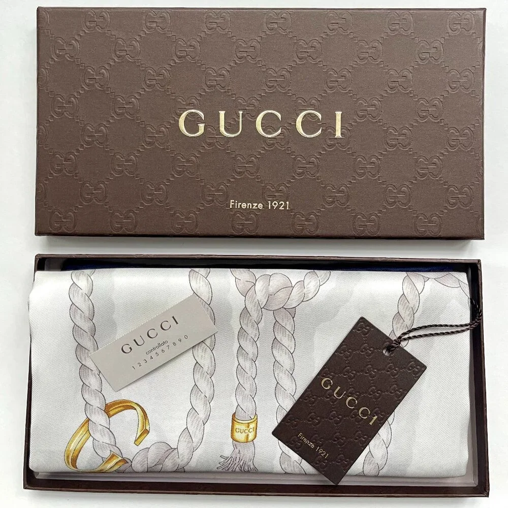 New Gucci Scarf GG Logo Ropes Print Nautical Style Silk Wrap